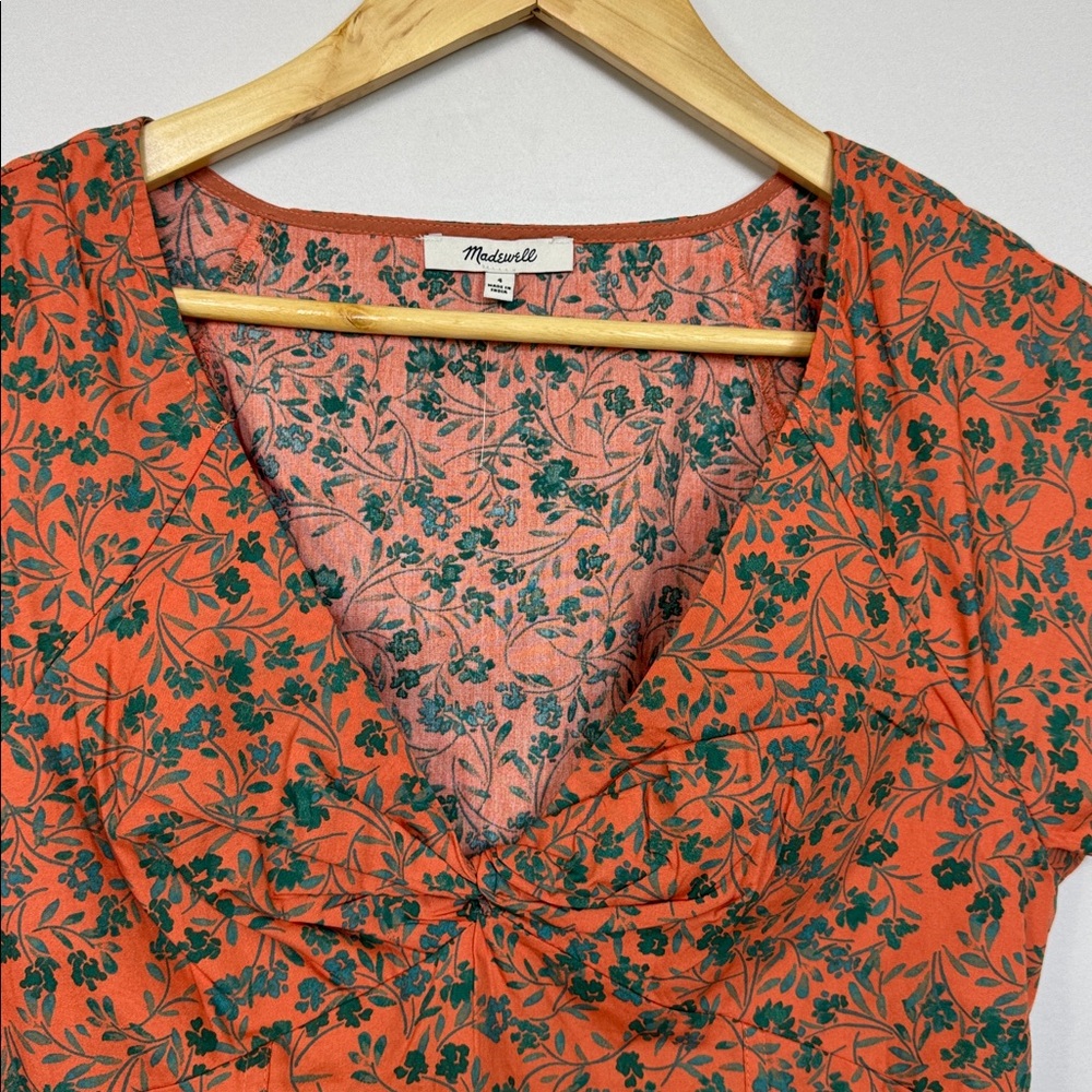 Madewell Amari Twist Detail Shirt Sunset Haze Orange Green Size 4 V Neck - Picture 8 of 15